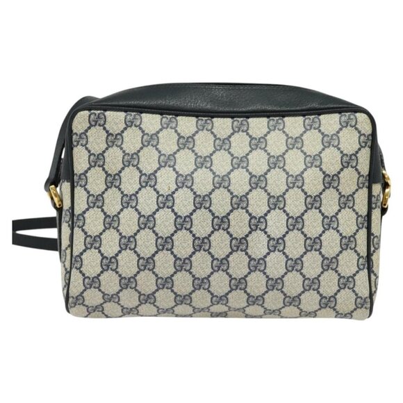 GUCCI GG Supreme Sherry Line Shoulder Bag PVC Navy Gold Auth - Picture 3 of 16